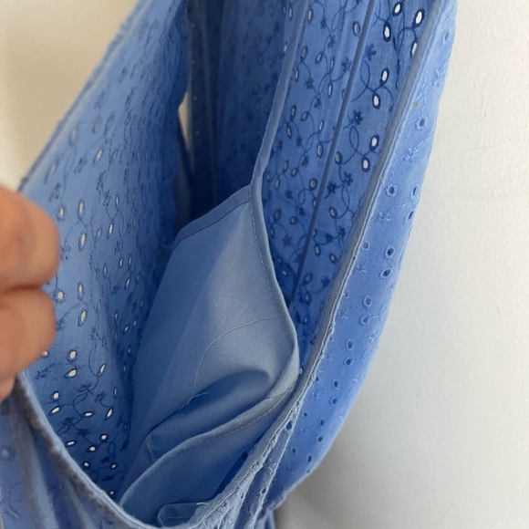 J. Crew Factory Button Up Cotton Eyelet Knee Length Sleeveless Blue Dress Sz 14 - Picture 9 of 16